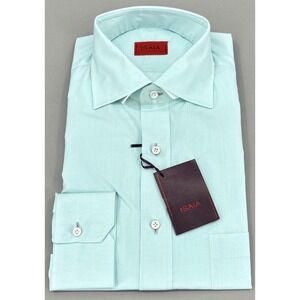 Isaia Shirt Mens 15.75 40 Aqua Blue Solid Regular Fit Long Sleeve Dress NWT $395